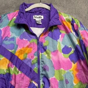 Slade Vintage 90s Purple Track Jacket Abstract Windbreaker Zip Up XL